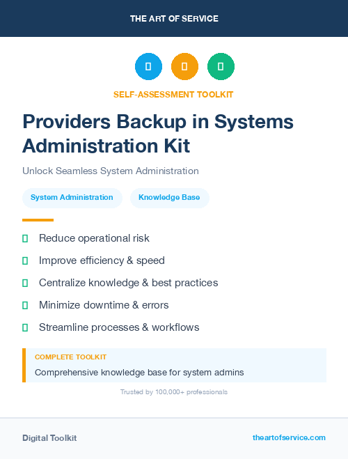 Providers Backup in Systems Administration Kit