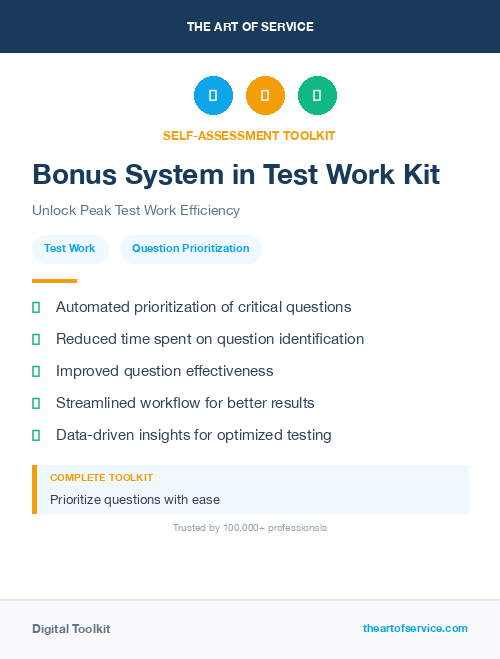 Bonus System in Test Work Kit