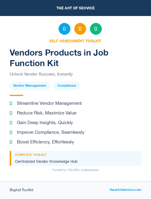 Vendors Products in Job Function Kit