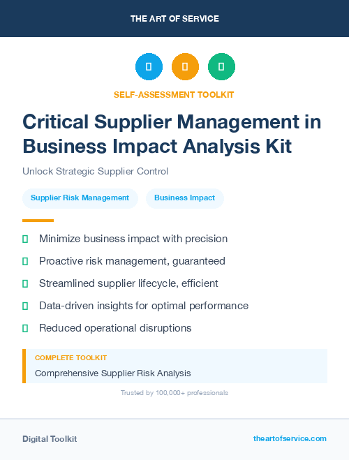 Critical Supplier Management in Business Impact Analysis Kit