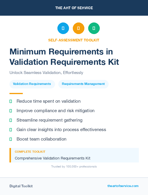 Minimum Requirements in Validation Requirements Kit