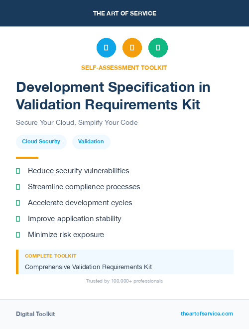 Development Specification in Validation Requirements Kit