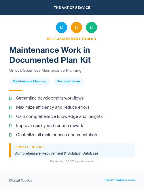 Maintenance Work in Documented Plan Kit