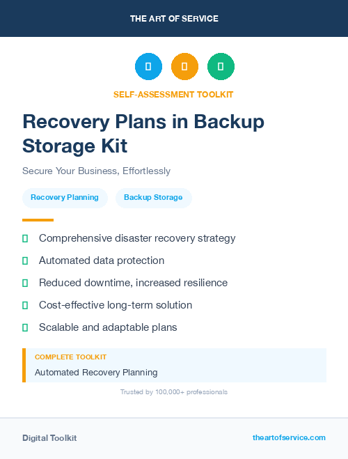 Recovery Plans in Backup Storage Kit