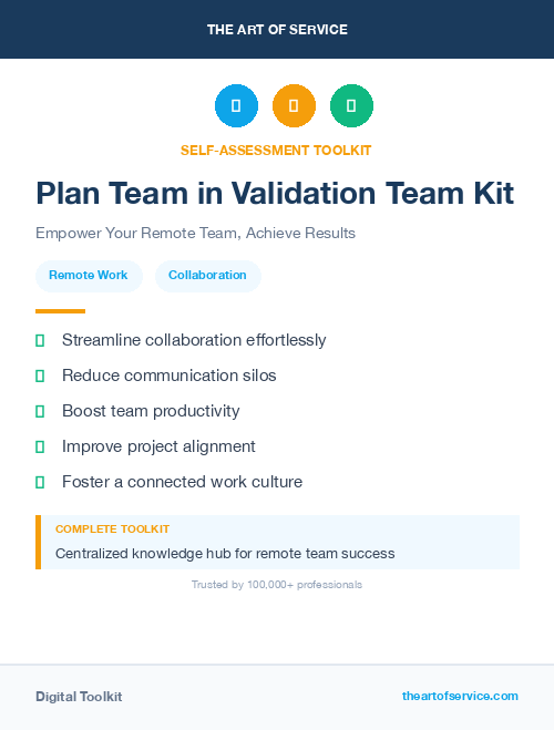 Plan Team in Validation Team Kit