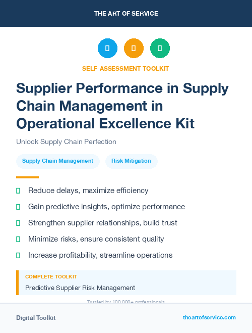 Supplier Performance in Supply Chain Management in Operational Excellence Kit