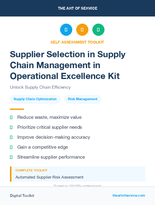 Supplier Selection in Supply Chain Management in Operational Excellence Kit