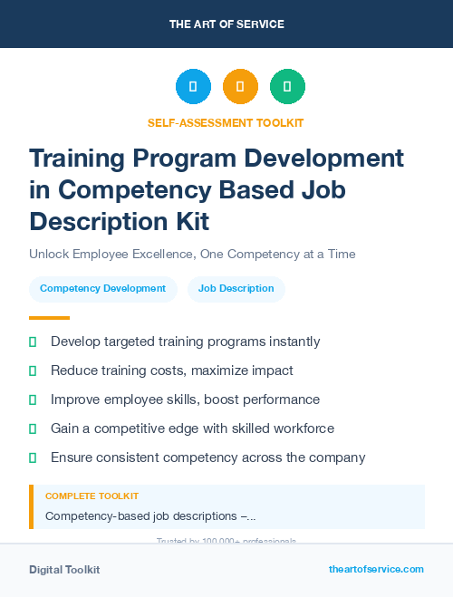 Training Program Development in Competency Based Job Description Kit
