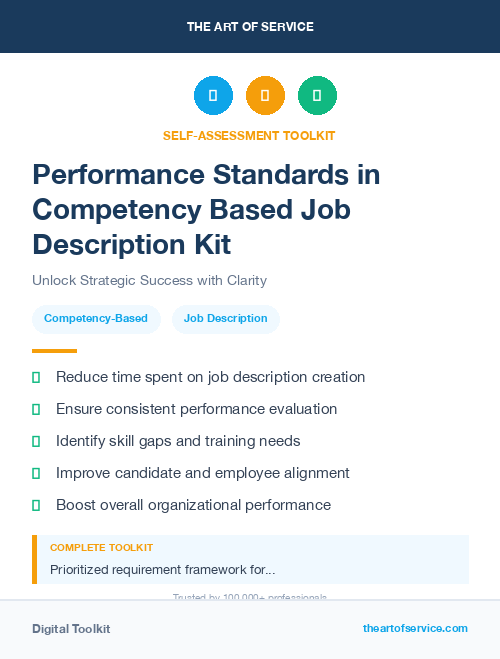 Performance Standards in Competency Based Job Description Kit