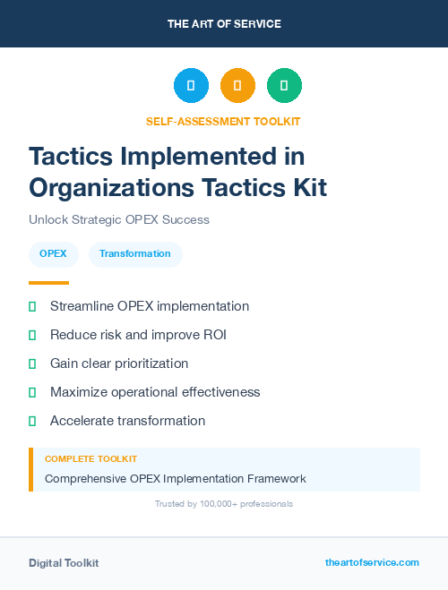 Tactics Implemented in Organizations Tactics Kit