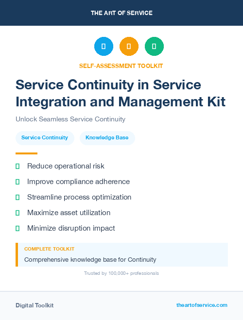 Service Continuity in Service Integration and Management Kit
