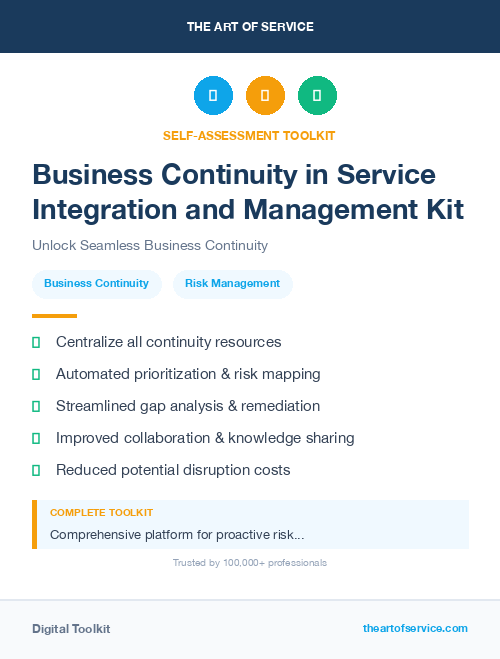 Business Continuity in Service Integration and Management Kit