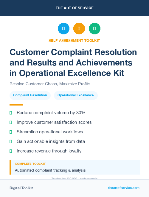 Customer Complaint Resolution and Results and Achievements in Operational Excellence Kit