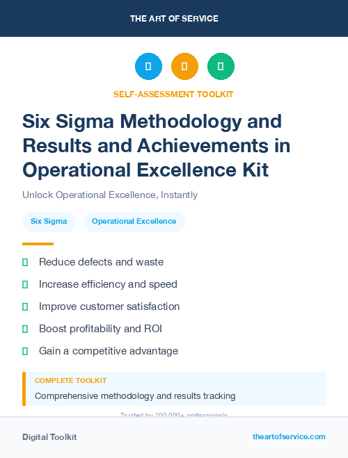 Six Sigma Methodology and Results and Achievements in Operational Excellence Kit