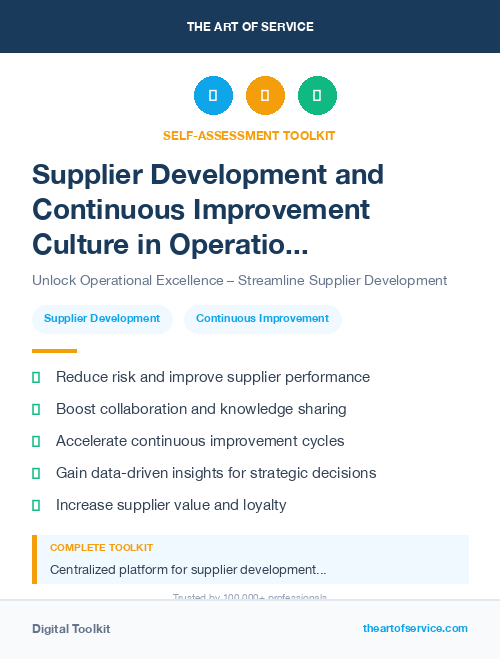 Supplier Development and Continuous Improvement Culture in Operational Excellence Kit