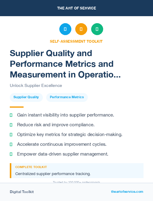 Supplier Quality and Performance Metrics and Measurement in Operational Excellence Kit
