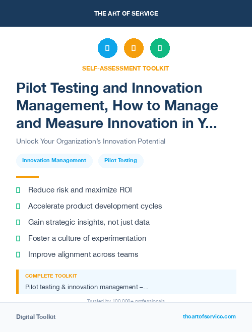 Pilot Testing and Innovation Management, How to Manage and Measure Innovation in Your Organization Kit