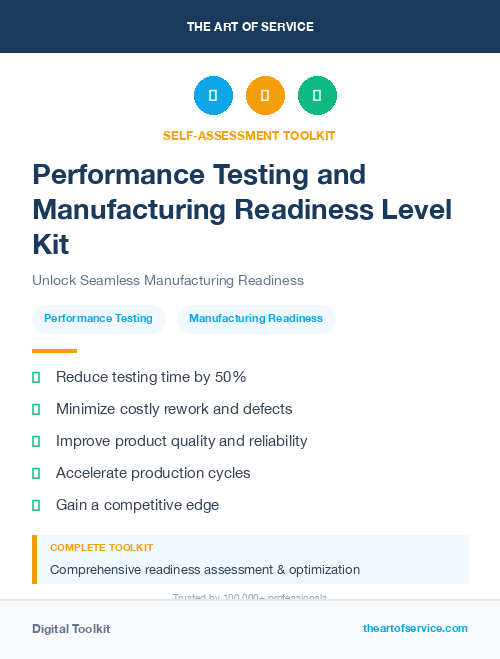 Performance Testing and Manufacturing Readiness Level Kit