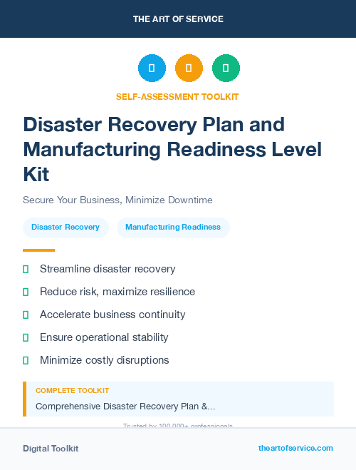 Disaster Recovery Plan and Manufacturing Readiness Level Kit