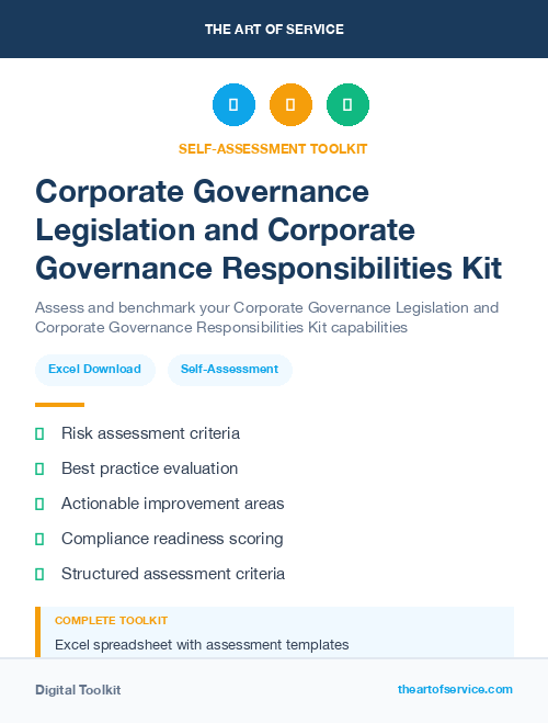Corporate Governance Legislation and Corporate Governance Responsibilities Kit