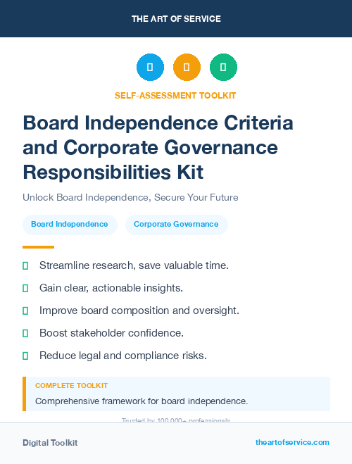 Board Independence Criteria and Corporate Governance Responsibilities Kit