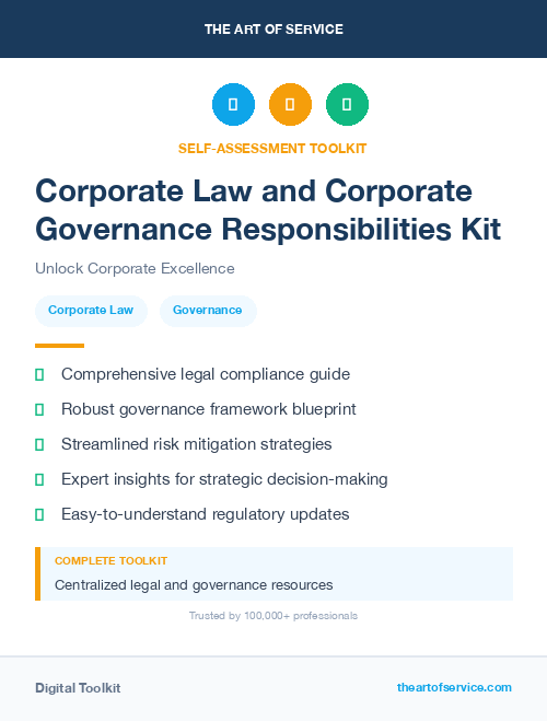 Corporate Law and Corporate Governance Responsibilities Kit