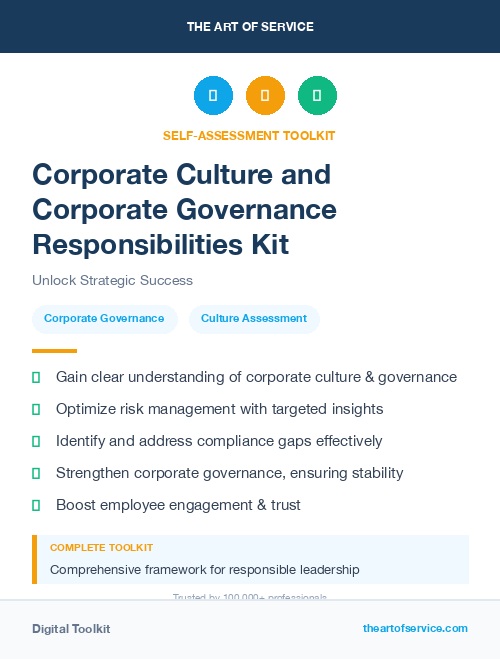 Corporate Culture and Corporate Governance Responsibilities Kit