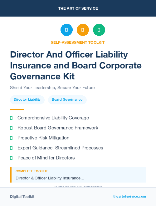 Director And Officer Liability Insurance and Board Corporate Governance Kit