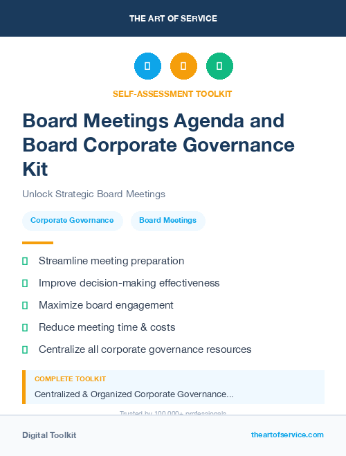 Board Meetings Agenda and Board Corporate Governance Kit