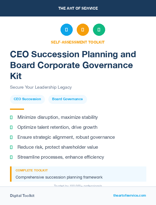 CEO Succession Planning and Board Corporate Governance Kit