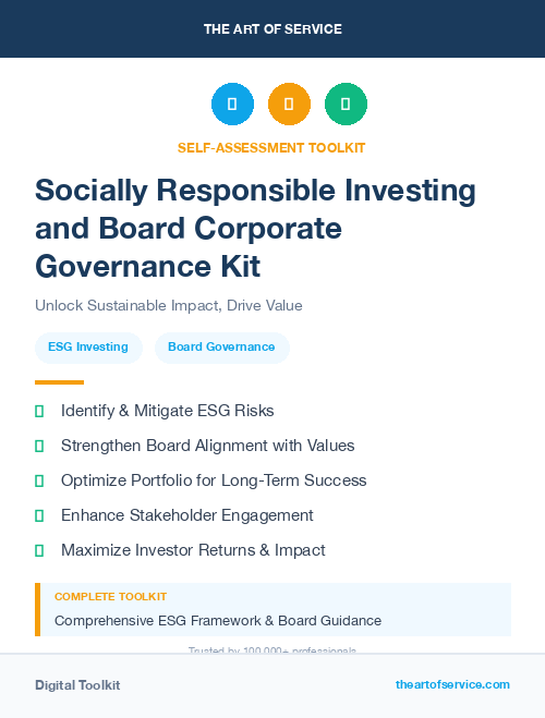 Socially Responsible Investing and Board Corporate Governance Kit