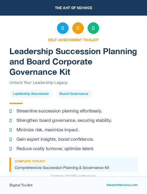 Leadership Succession Planning and Board Corporate Governance Kit