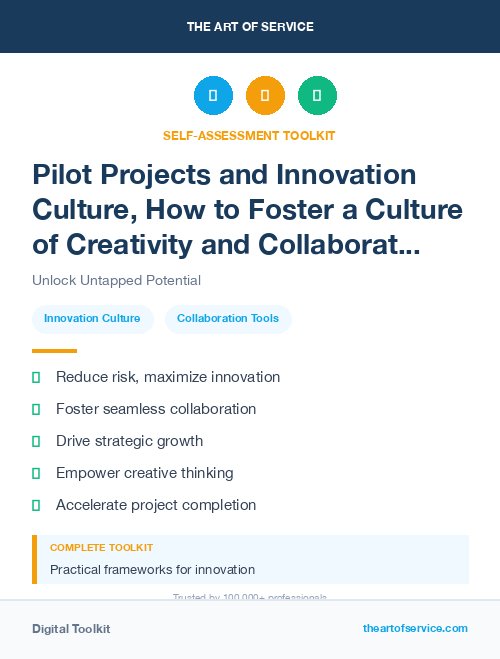 Pilot Projects and Innovation Culture, How to Foster a Culture of Creativity and Collaboration in Your Organization Kit