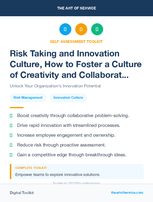 Risk Taking and Innovation Culture, How to Foster a Culture of Creativity and Collaboration in Your Organization Kit