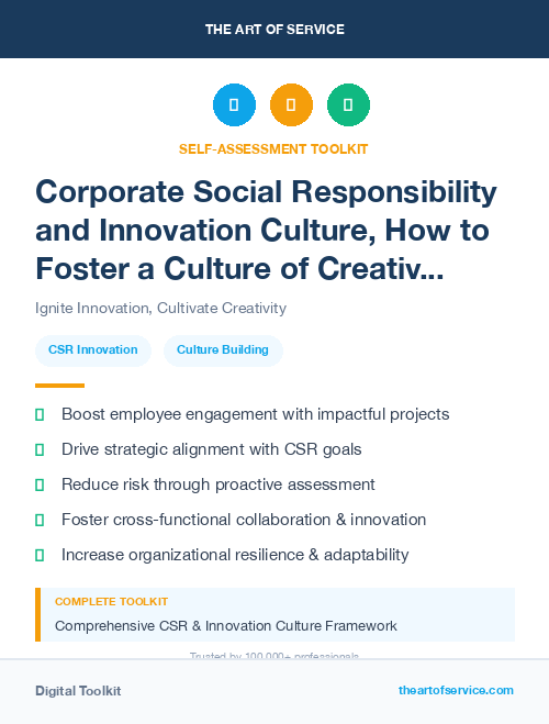 Corporate Social Responsibility and Innovation Culture, How to Foster a Culture of Creativity and Collaboration in Your Organization Kit