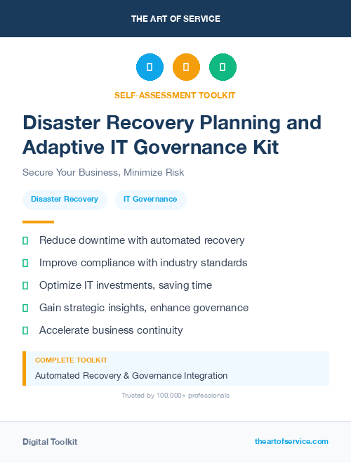 Disaster Recovery Planning and Adaptive IT Governance Kit