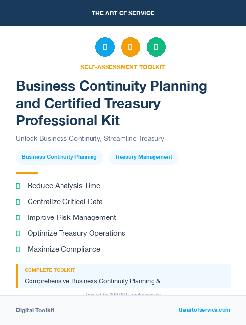 Business Continuity Planning and Certified Treasury Professional Kit