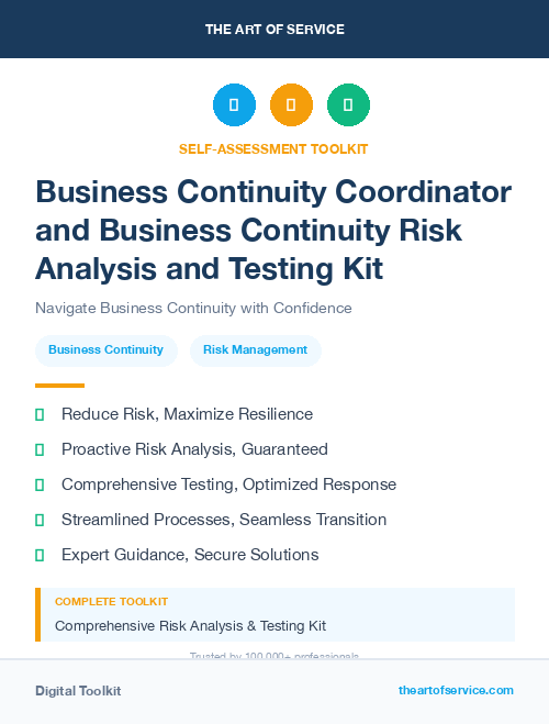 Business Continuity Coordinator and Business Continuity Risk Analysis and Testing Kit