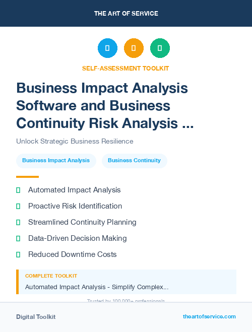 Business Impact Analysis Software and Business Continuity Risk Analysis and Testing Kit