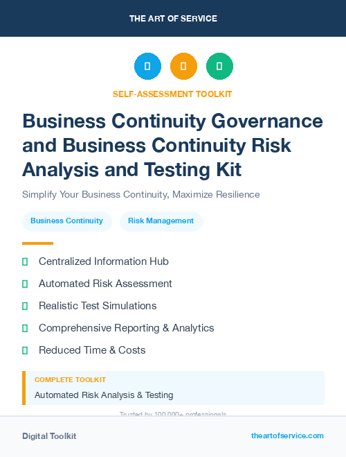 Business Continuity Governance and Business Continuity Risk Analysis and Testing Kit