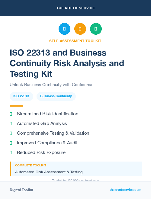 ISO 22313 and Business Continuity Risk Analysis and Testing Kit