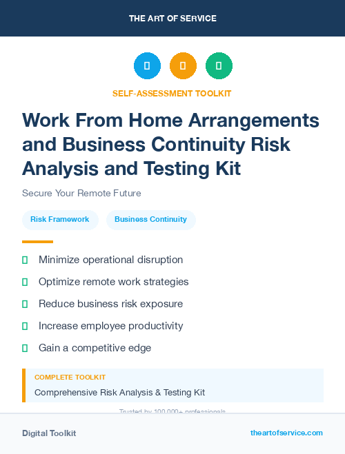 Work From Home Arrangements and Business Continuity Risk Analysis and Testing Kit