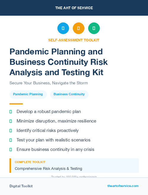 Pandemic Planning and Business Continuity Risk Analysis and Testing Kit