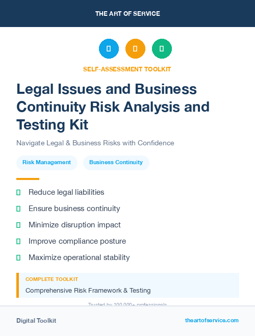 Legal Issues and Business Continuity Risk Analysis and Testing Kit