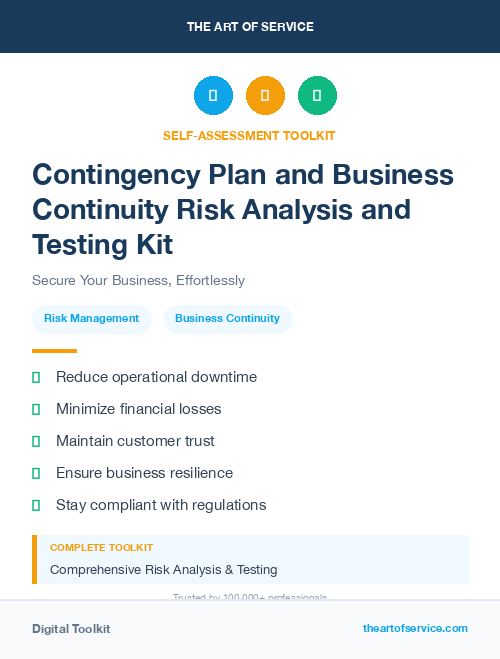 Contingency Plan and Business Continuity Risk Analysis and Testing Kit