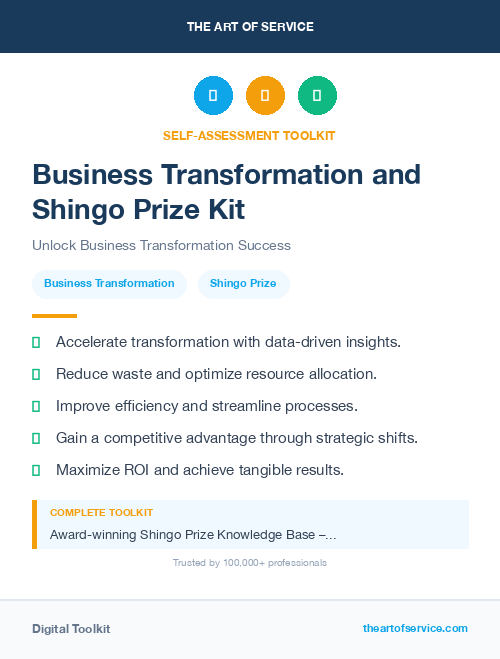 Business Transformation and Shingo Prize Kit