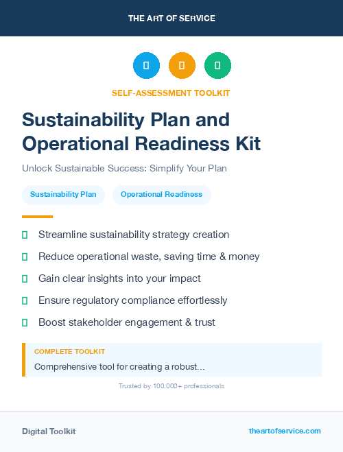 Sustainability Plan and Operational Readiness Kit