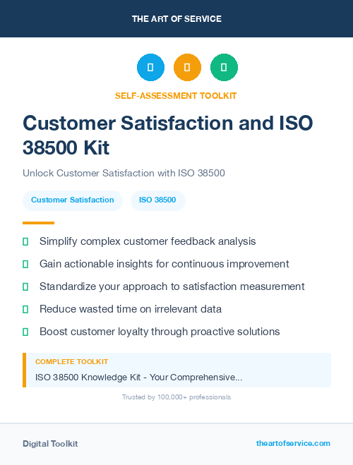 Customer Satisfaction and ISO 38500 Kit