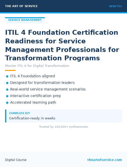 GEN7751 ITIL 4 Foundation Certification Readiness for Service Management Professionals for Transformation Programs