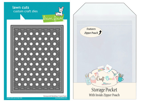 Honeycomb Backdrop Lawn Fawn Dies Bundle with My Craft Bench Secure Storage Pocket -Bundle of 2 Items